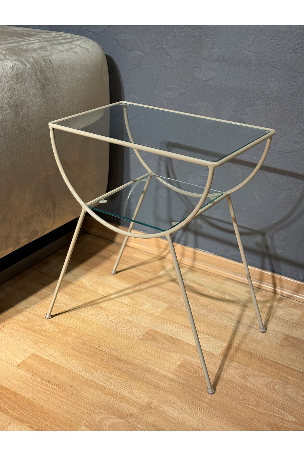 Pars Metal Camlı Yan Sehpa Krem-Şeffaf