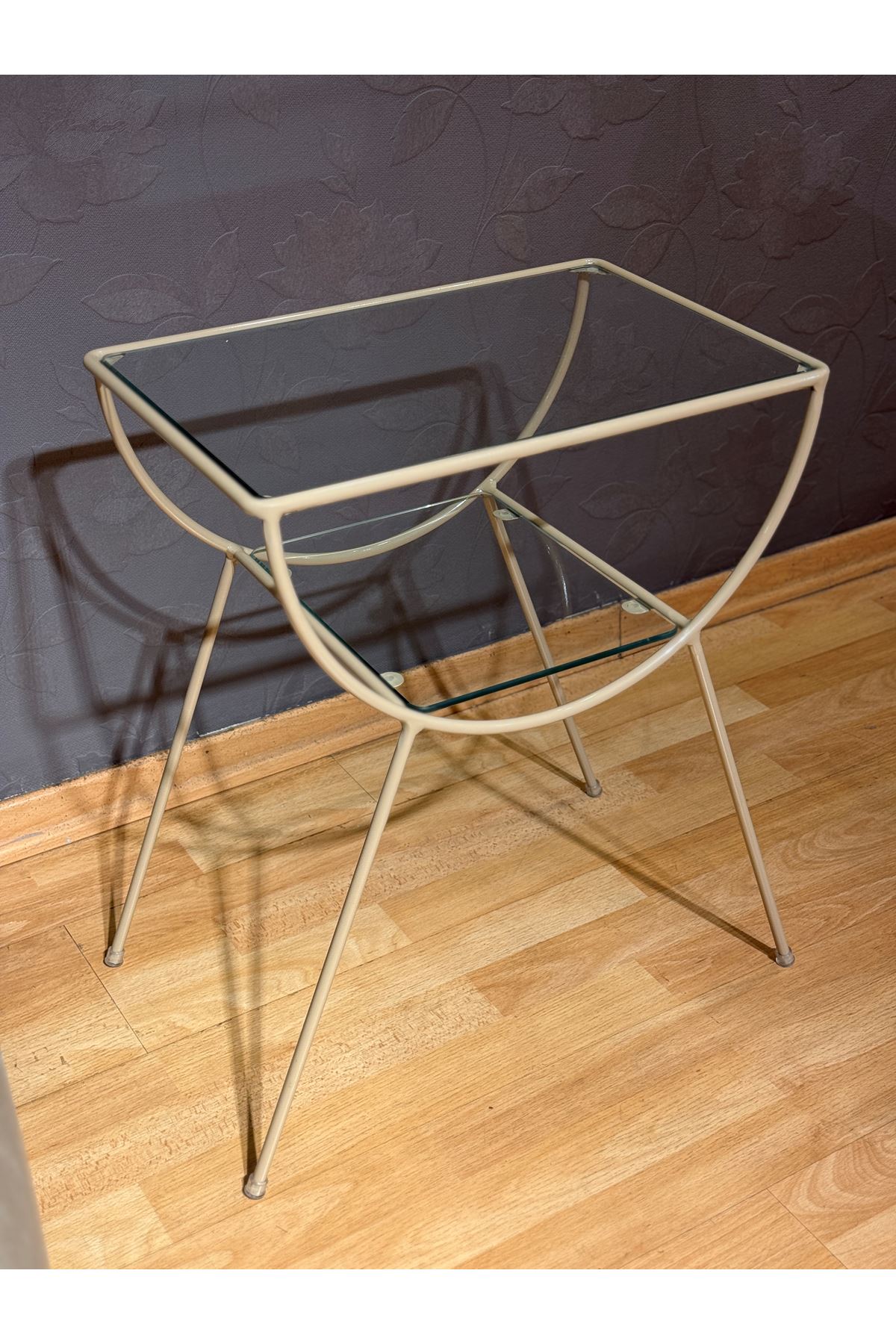 Pars Metal Camlı Yan Sehpa Krem-Şeffaf