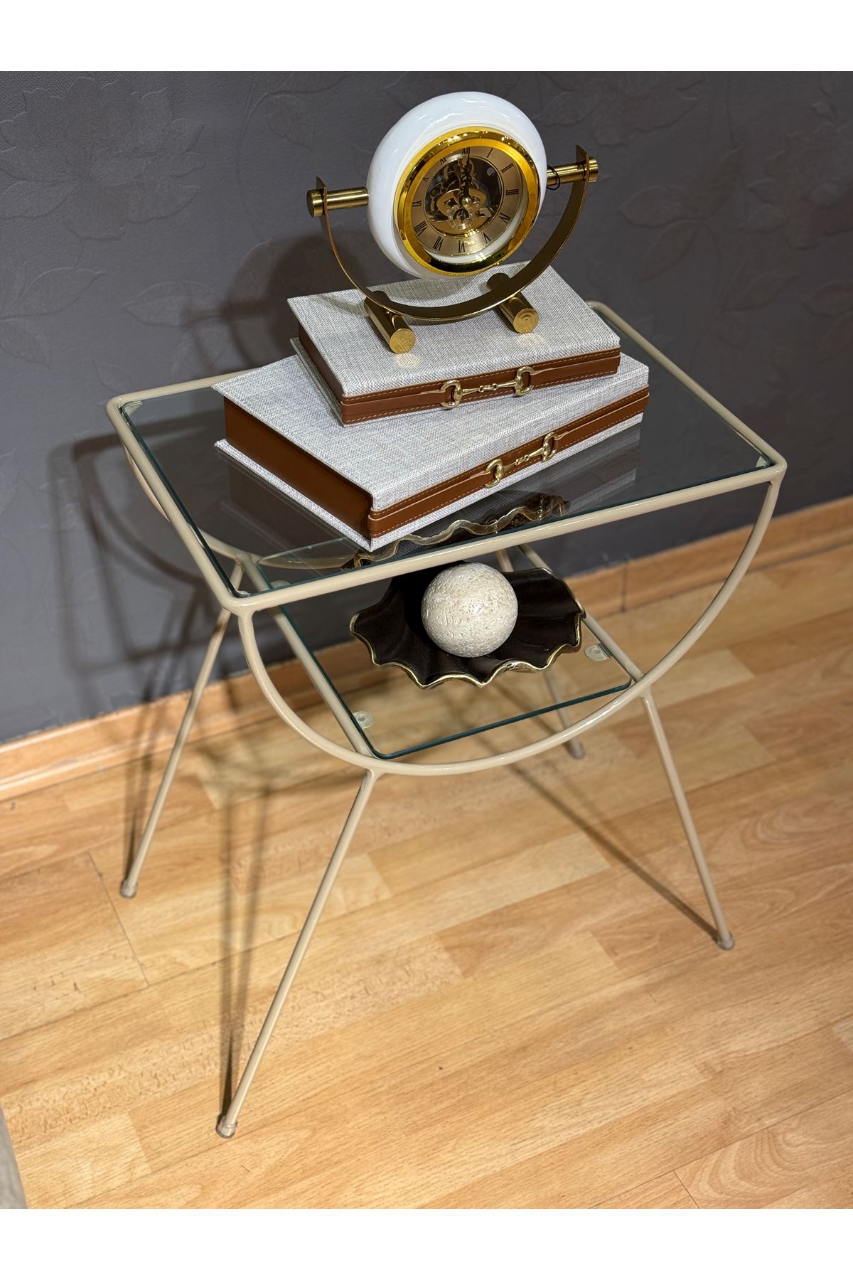 Pars Metal Camlı Yan Sehpa Krem-Şeffaf