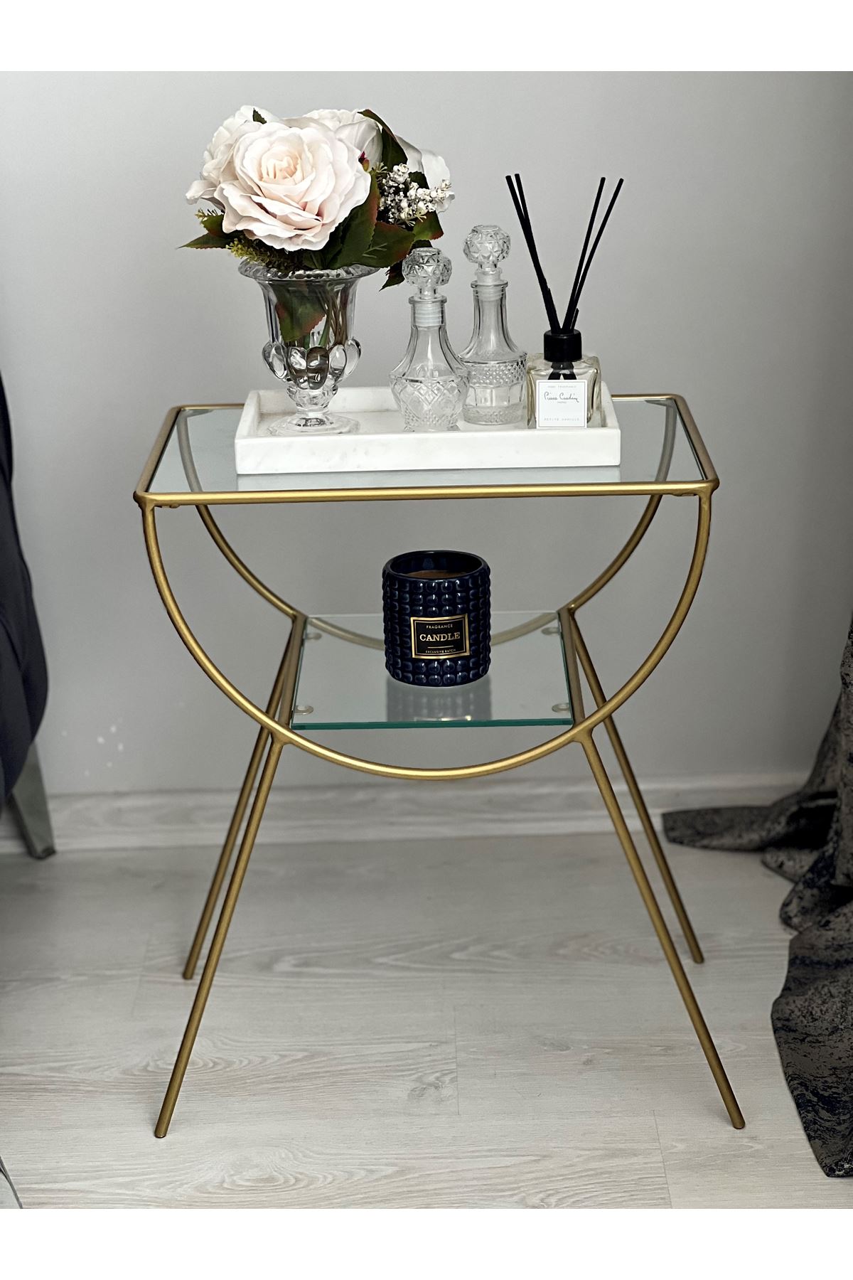 Pars Metal Camlı Yan Sehpa Gold-şeffaf