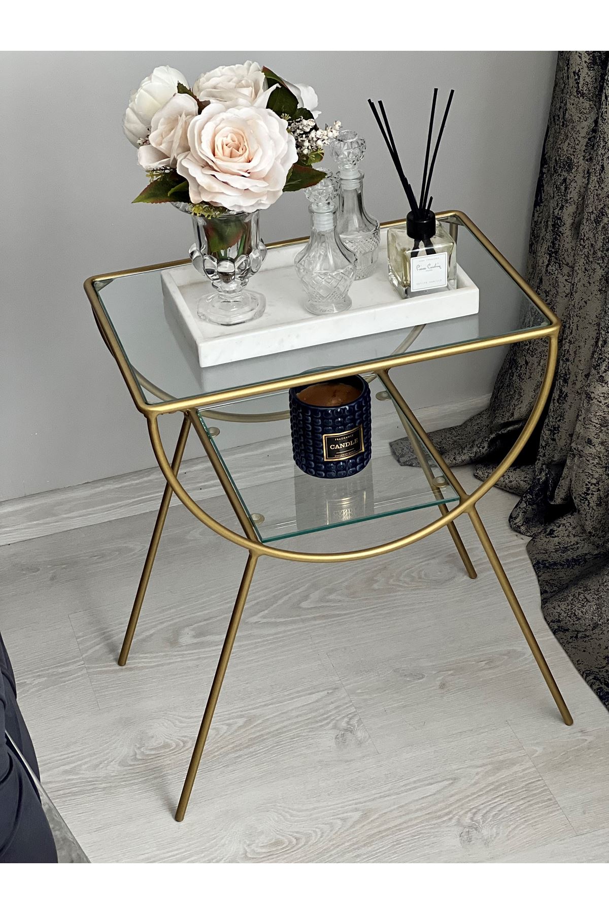 Pars Metal Camlı Yan Sehpa Gold-şeffaf