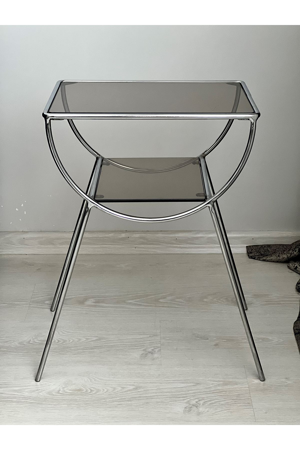 Pars Metal Camlı Yan Sehpa Gümüş-Bronz