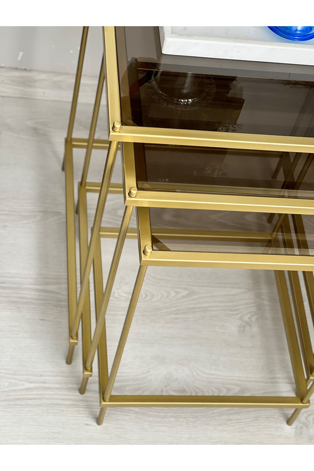 Brad 3'lü Metal Zigon Yan Sehpa Salon, Sehpa Yatak Odası.