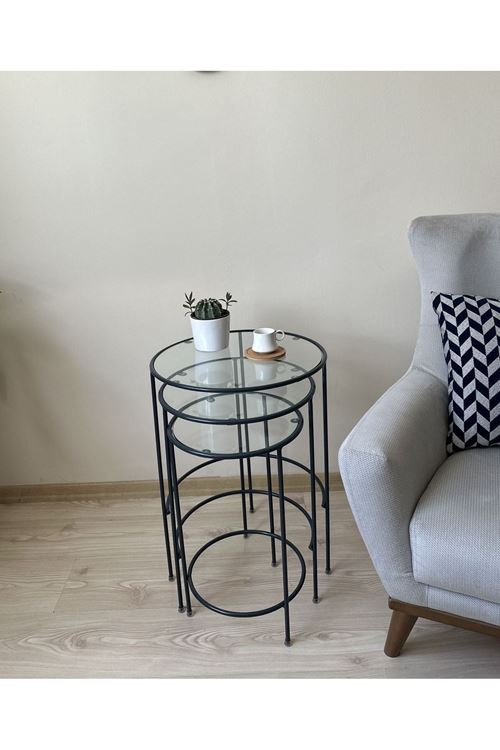 Mars 3'lü Yuvarlak Metal Zigon Yan Sehpa