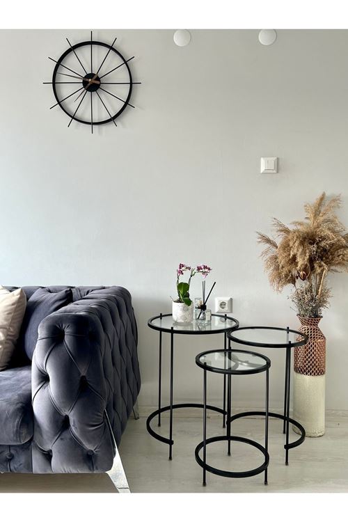 Aybars Siyah Metal Zigon Sehpa