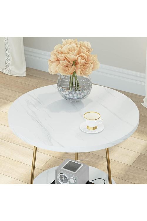 Malibu Gold Metal Ahsap Raflı Yan Sehpa