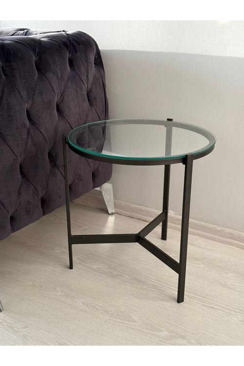 Metal Camlı Yan Sehpa Siyah - Şeffaf