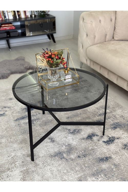 Asya Metal Camlı Orta Sehpa Siyah - Füme