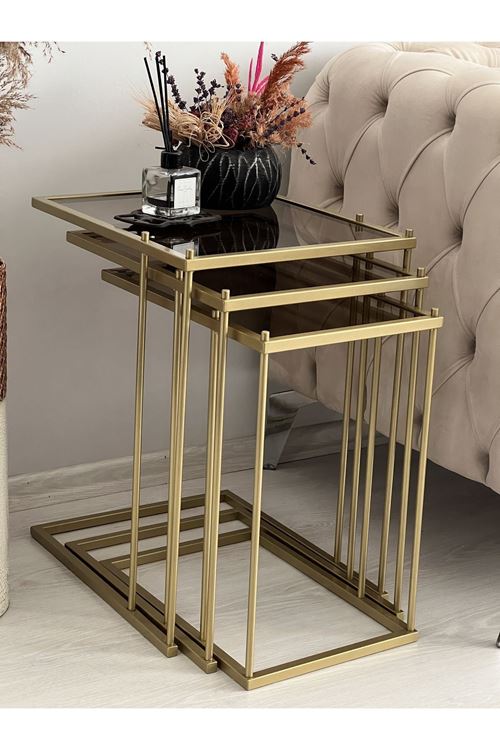 Brad 3'lü Metal Zigon C Sehpa Gold-Bronz