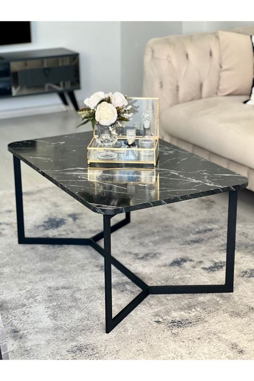 Asya Metal Orta Sehpa Siyah Mermer Desen