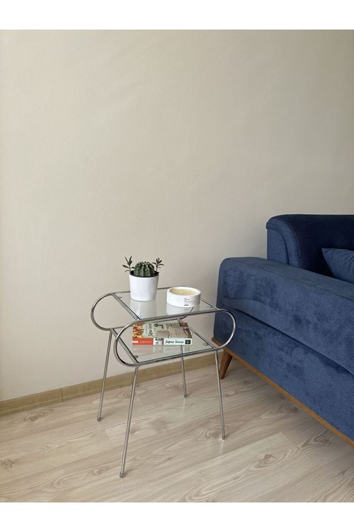 Tokyo Metal Camlı Yan Sehpa Gümüş-şeffaf