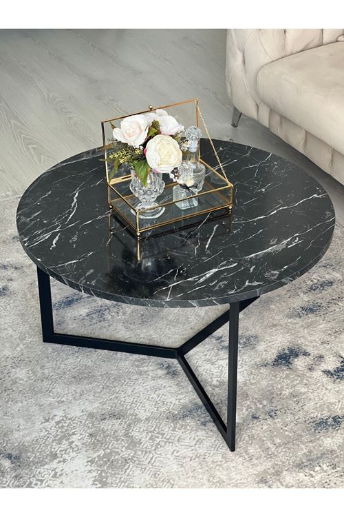 Metal Orta Sehpa Siyah Mermer Desen