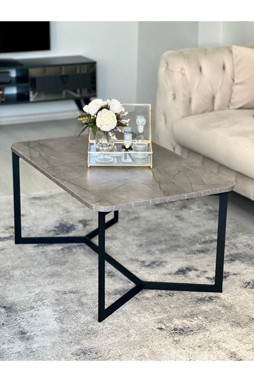 Asya Metal Orta Sehpa Antrasit Mermer Desen