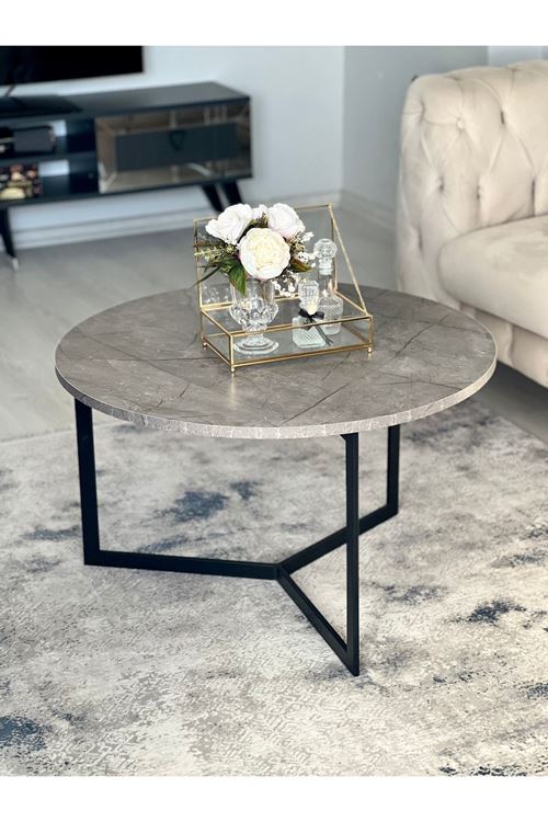 Metal Orta Sehpa Antrasit Mermer Desen