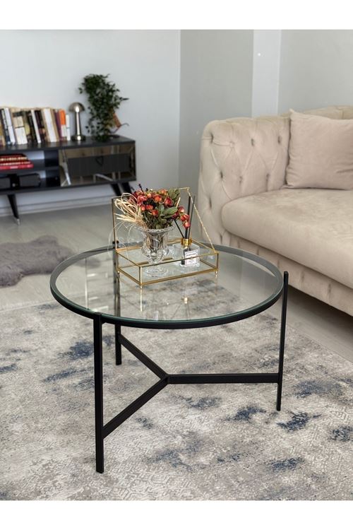 Asya Metal Camlı Orta Sehpa Siyah - Şeffaf