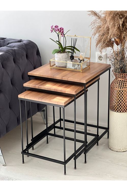 Brad Siyah Metal Eskitme Ceviz Kaplama Zigon sehpa