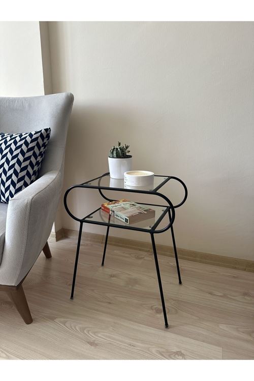 Tokyo Metal Camlı Yan Sehpa Siyah-şeffaf