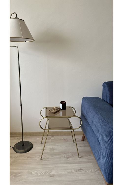 Tokyo Metal Camlı Yan Sehpa Gold-Bronz