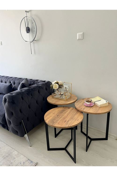 Asya 3'lü Metal Zigon Sehpa Ceviz