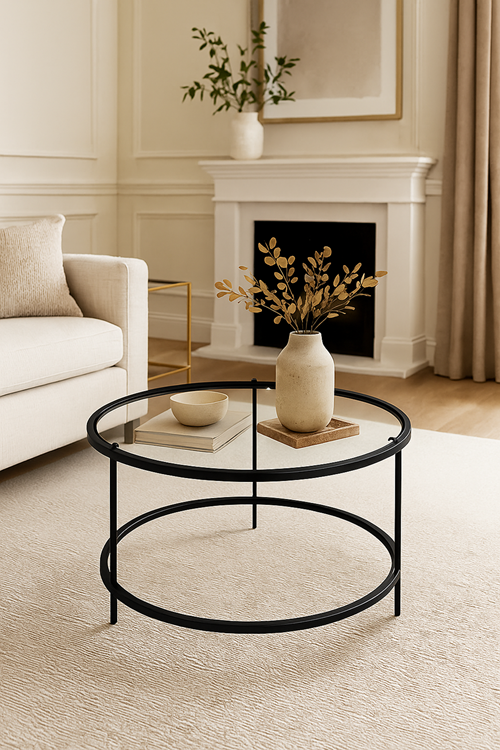 Mars Metal Camlı Demonte Orta Sehpa Siyah Şeffaf