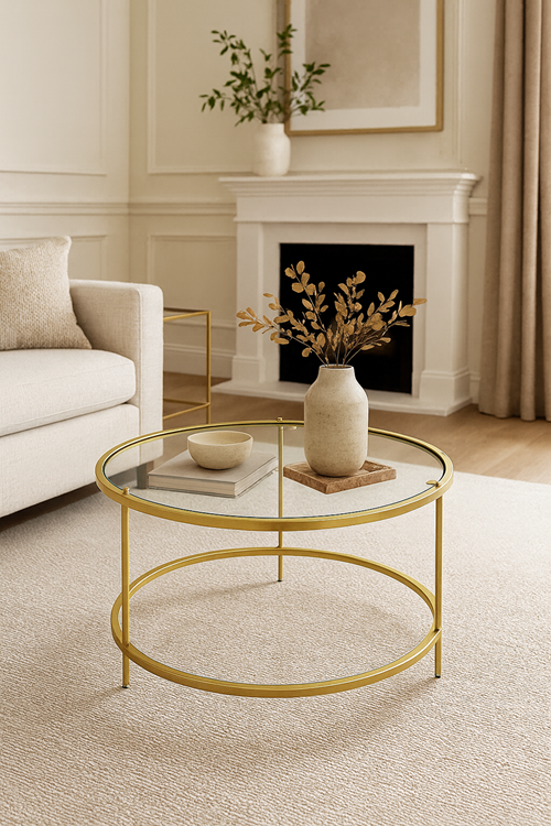 Mars Metal Camlı Demonte Orta Sehpa Gold Şeffaf