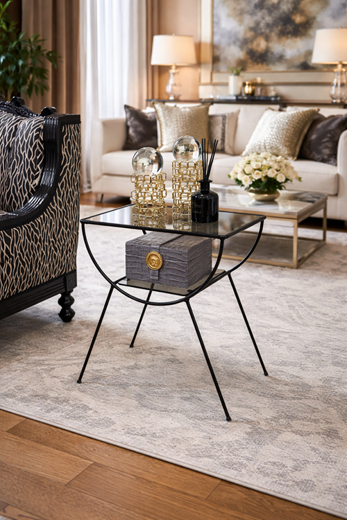 Pars Metal Camlı Yan Sehpa Siyah-Füme