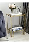 Lotus Metal Camlı Yan Sehpa Gold-bronz