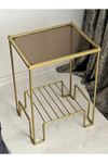 Lotus Metal Camlı Yan Sehpa Gold-bronz