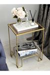Lotus Metal Camlı Yan Sehpa Gold-bronz